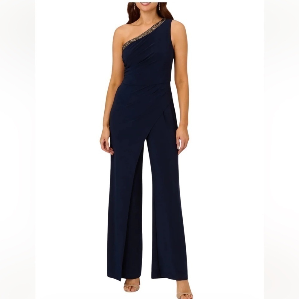 Adrianna Papell Jersey Bead Shoulder Jumpsuit Size 4